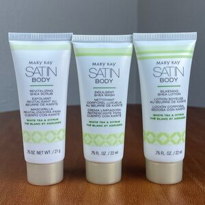 Mary Kay Satin Hands White Tea Citrus Travel Size Set Wash Scrub Lotion.75oz NEW